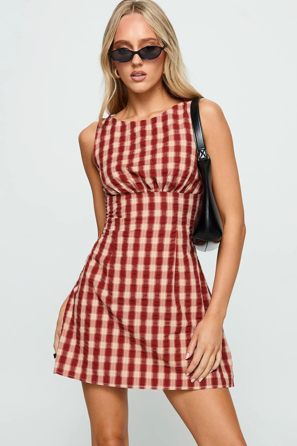 Indie röd rutig miniklänning