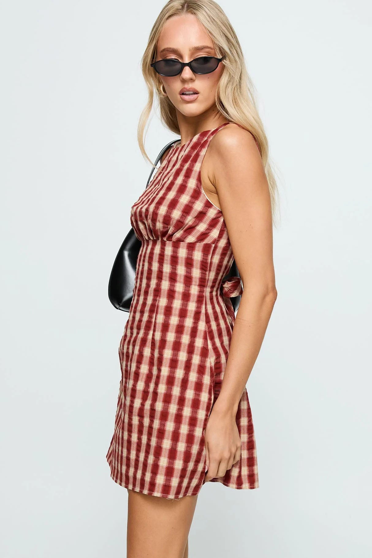 Indie röd rutig miniklänning