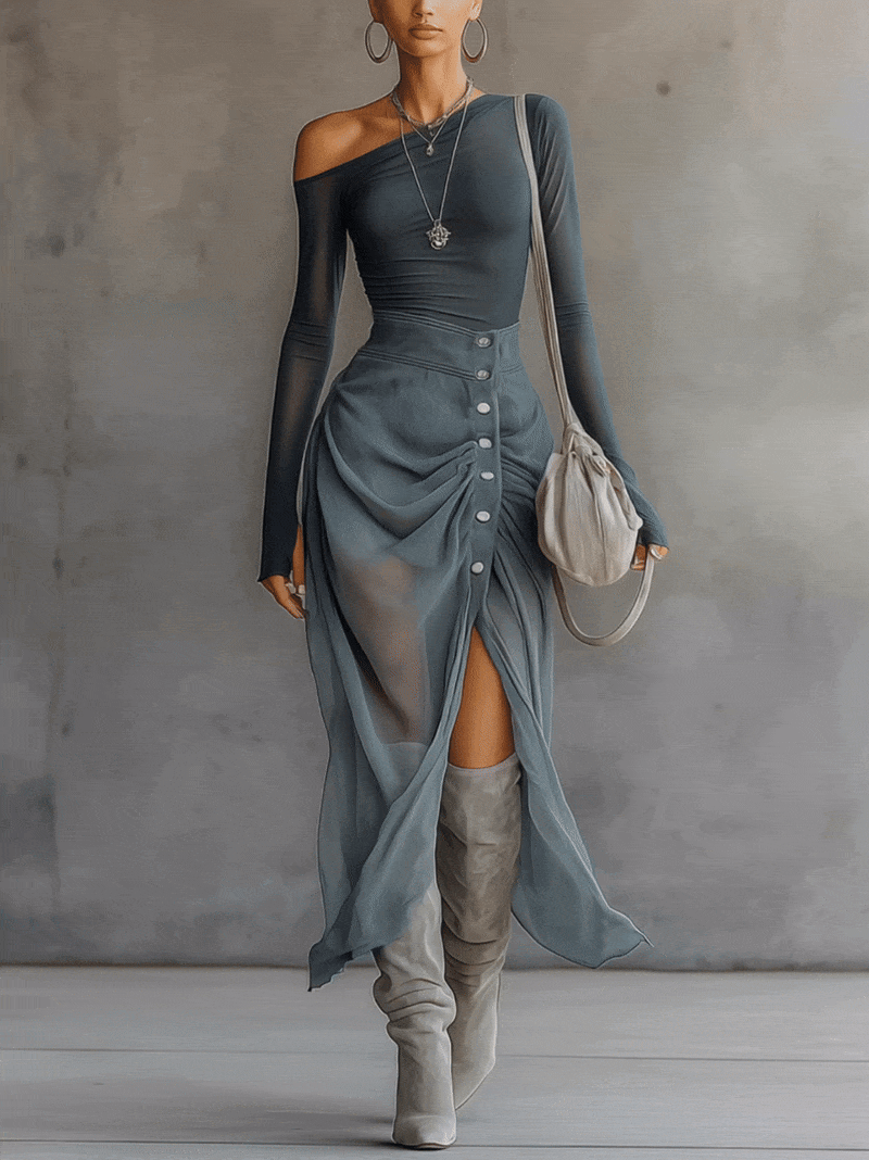 Belle Maxikleid mit Farbverlauf und Falten