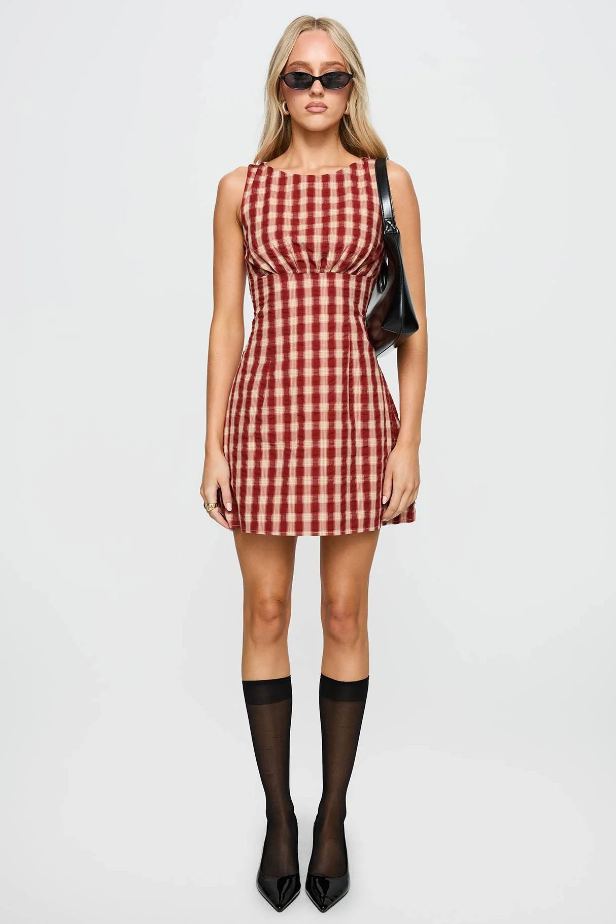 Indie röd rutig miniklänning