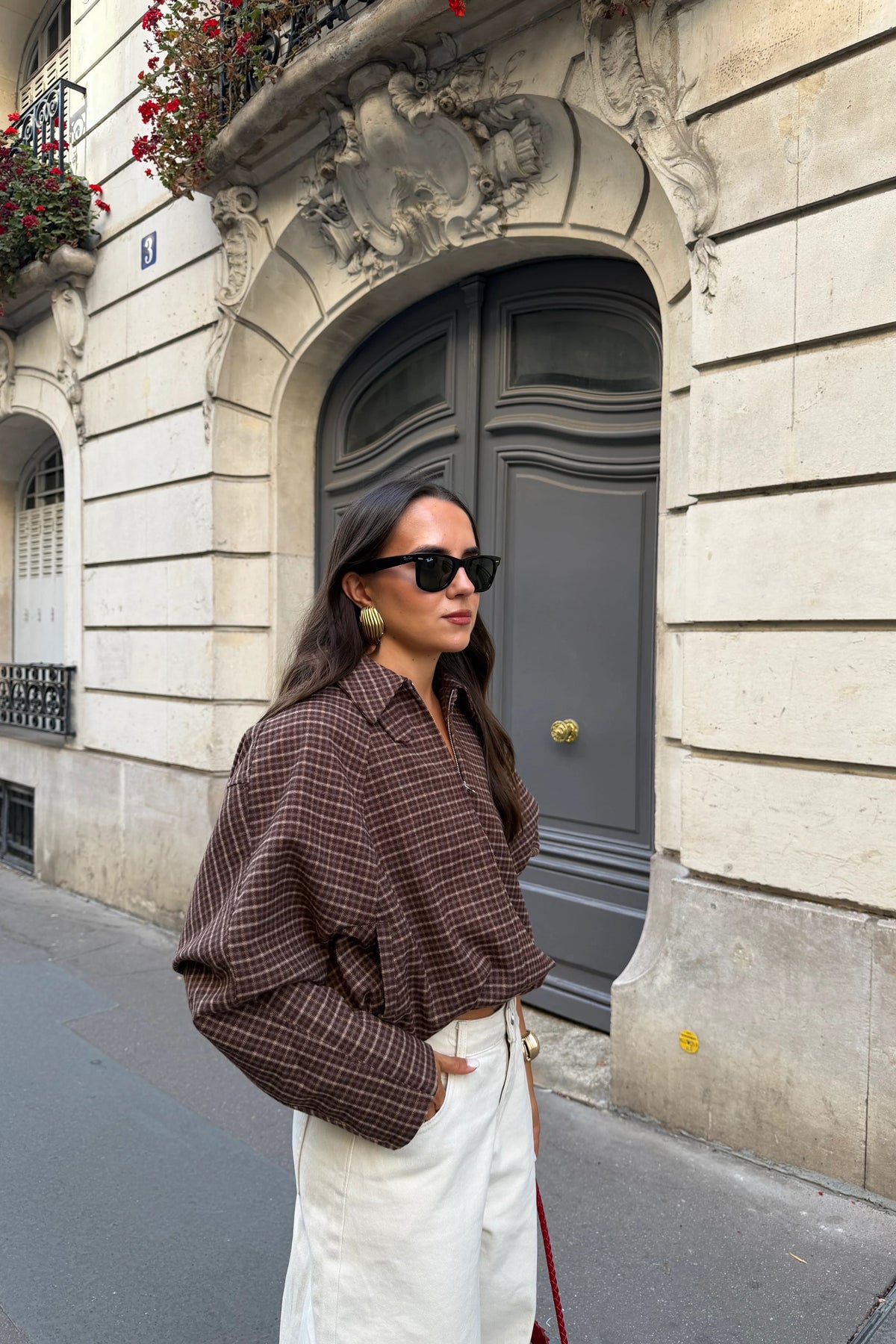 Vintage Plaid Half‑Zip Oversized Jacket