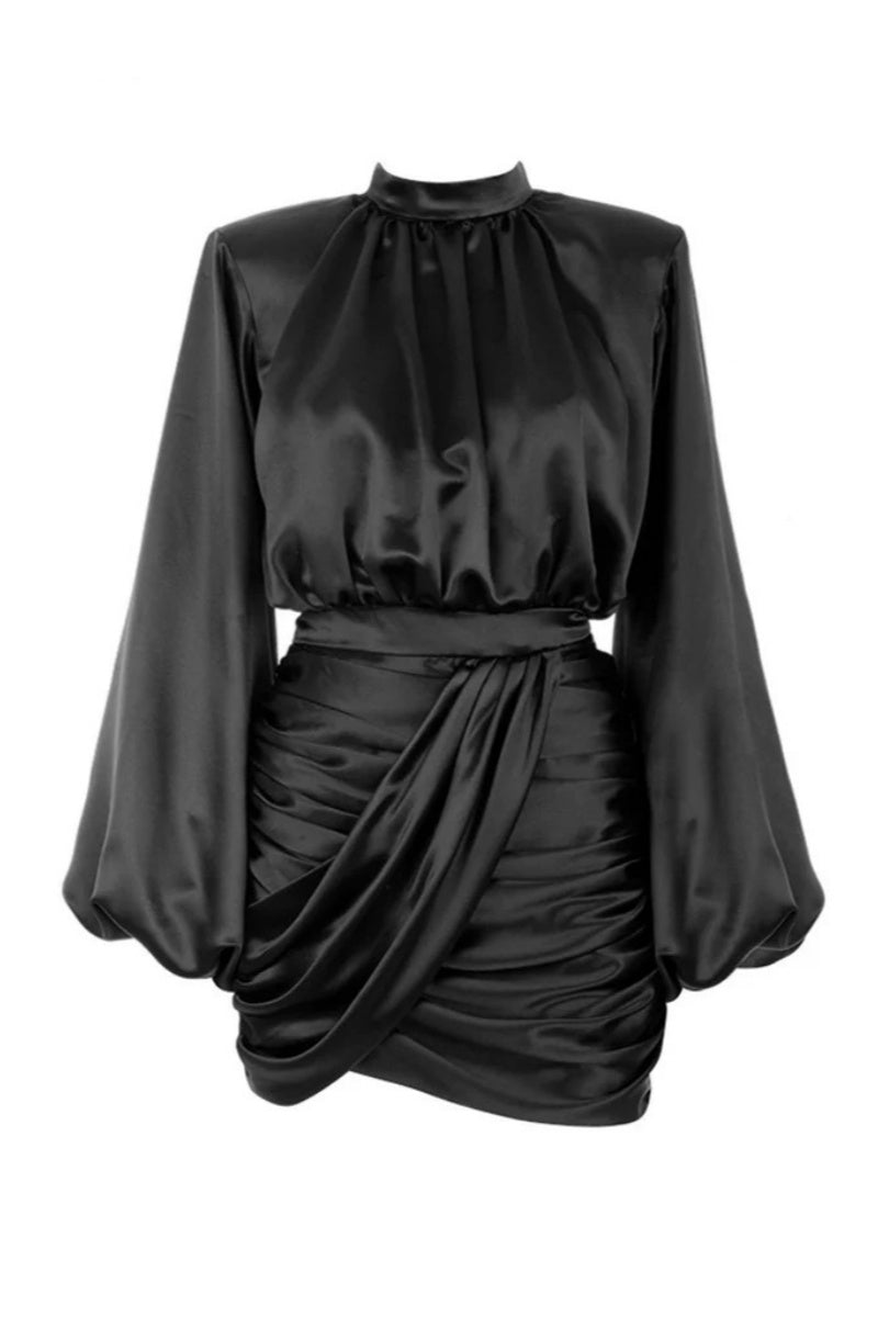 Black Satin Jacket Mini Dress