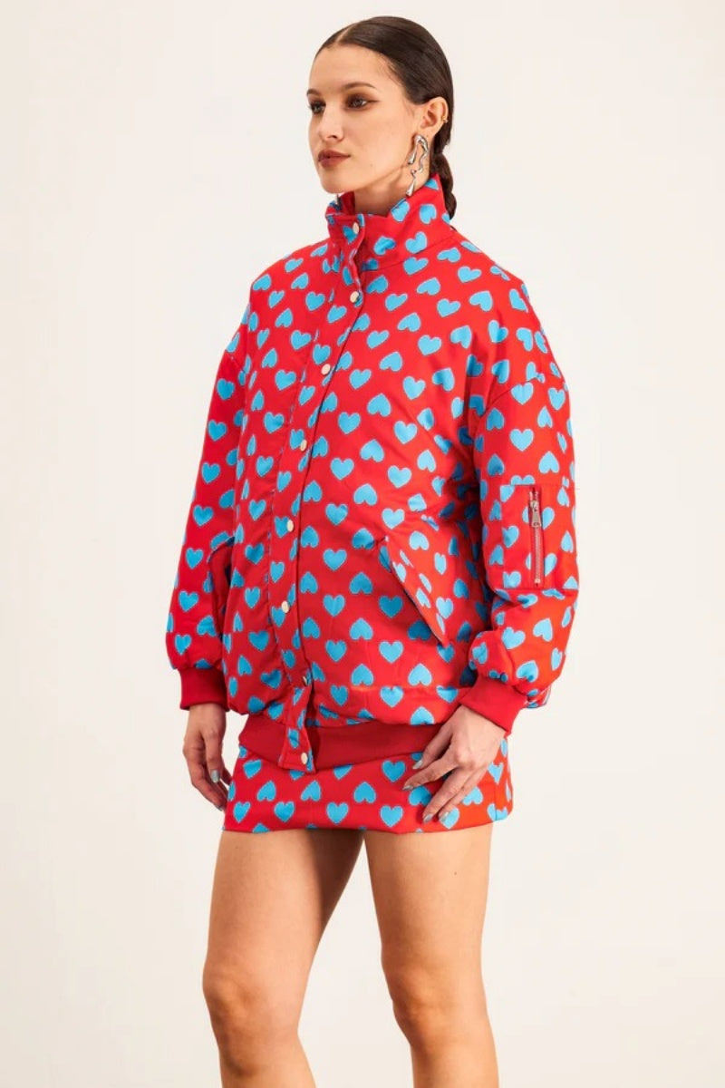 Love Dot Stand Collar Skirt Set