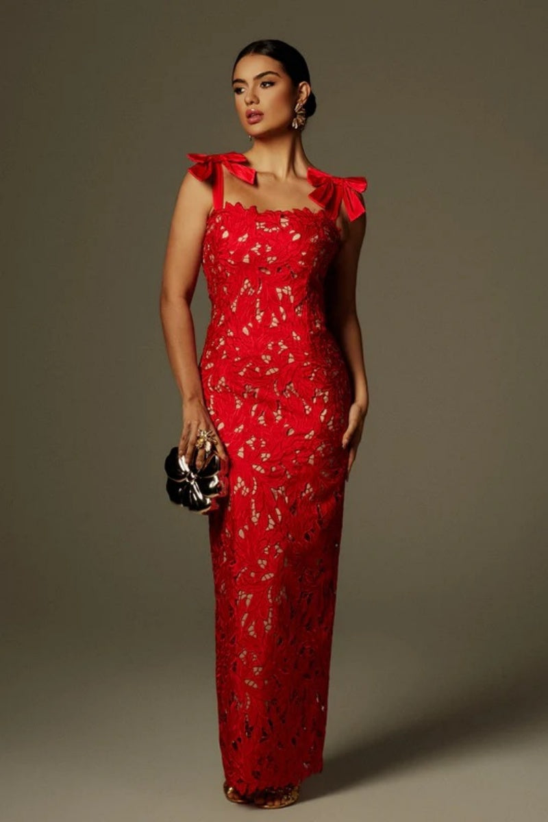 Cutout Bow Floral Maxi Dress