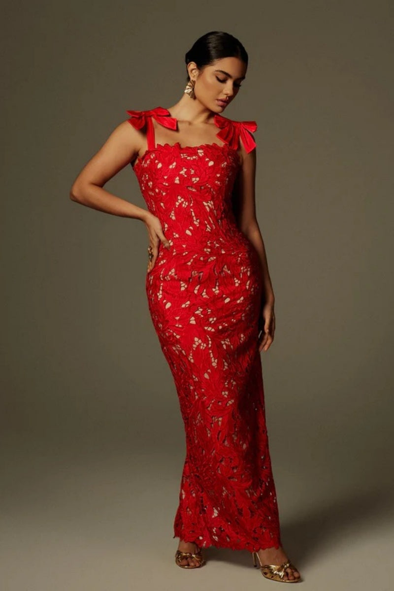 Cutout Bow Floral Maxi Dress