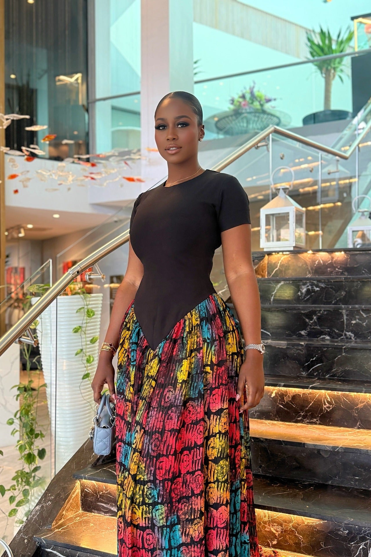 Rainbow Batik Pleated Maxi Dress