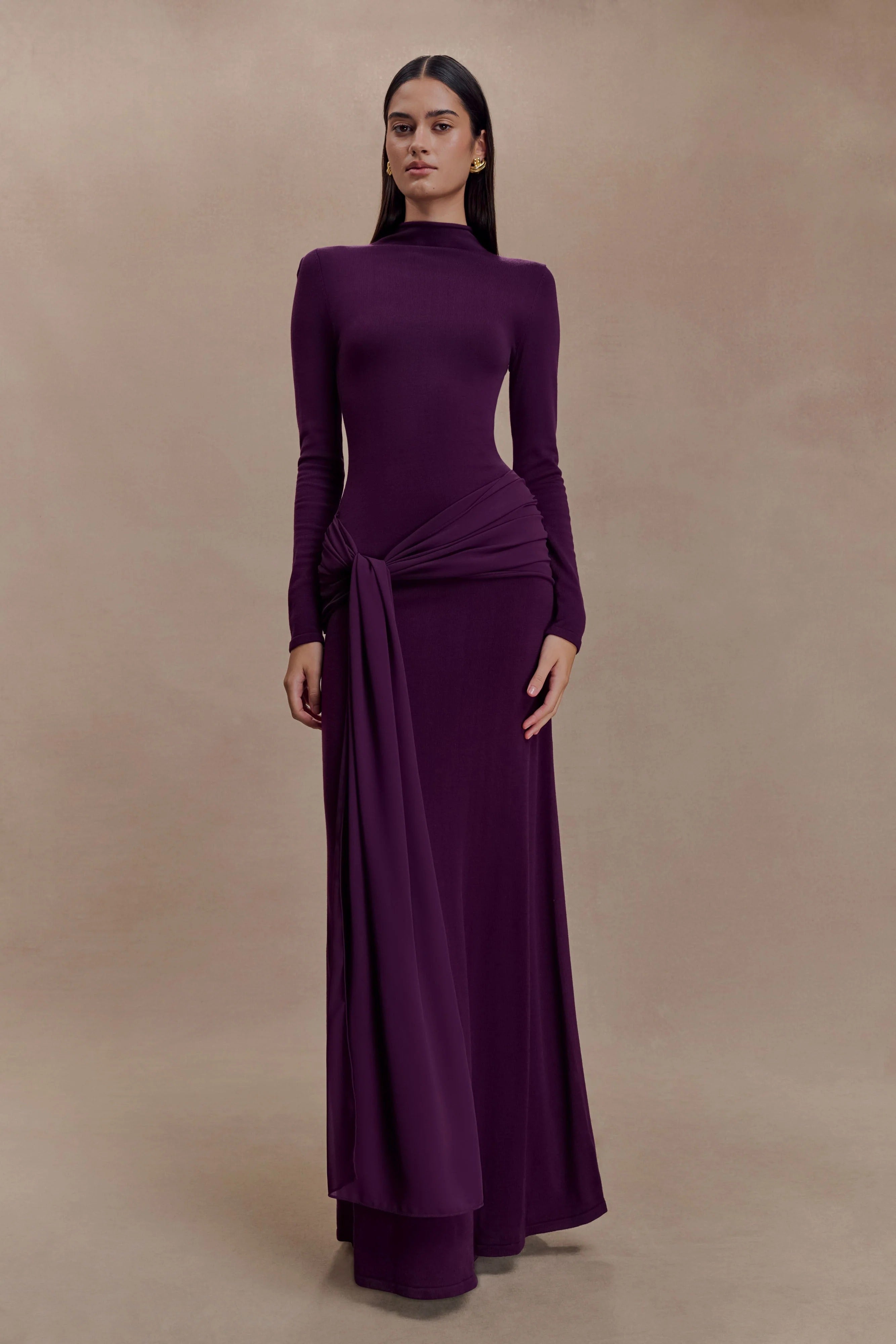 Evelyn Knit Chiffon Maxi Dress - Plum