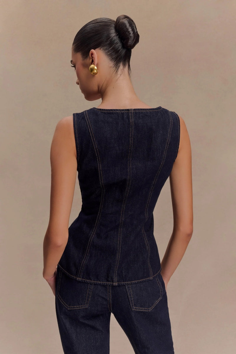 Sleeveless Buttoned Denim Set