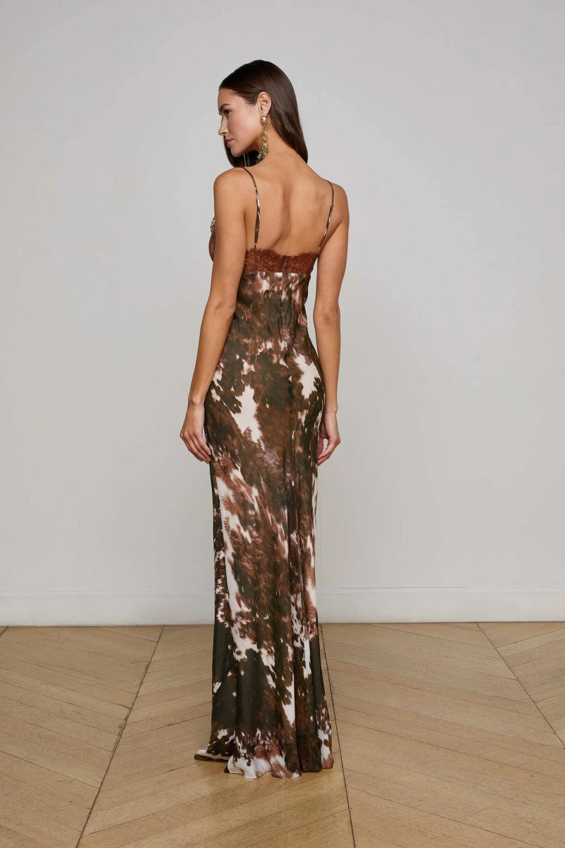 Cow Print Lace Maxi Dress