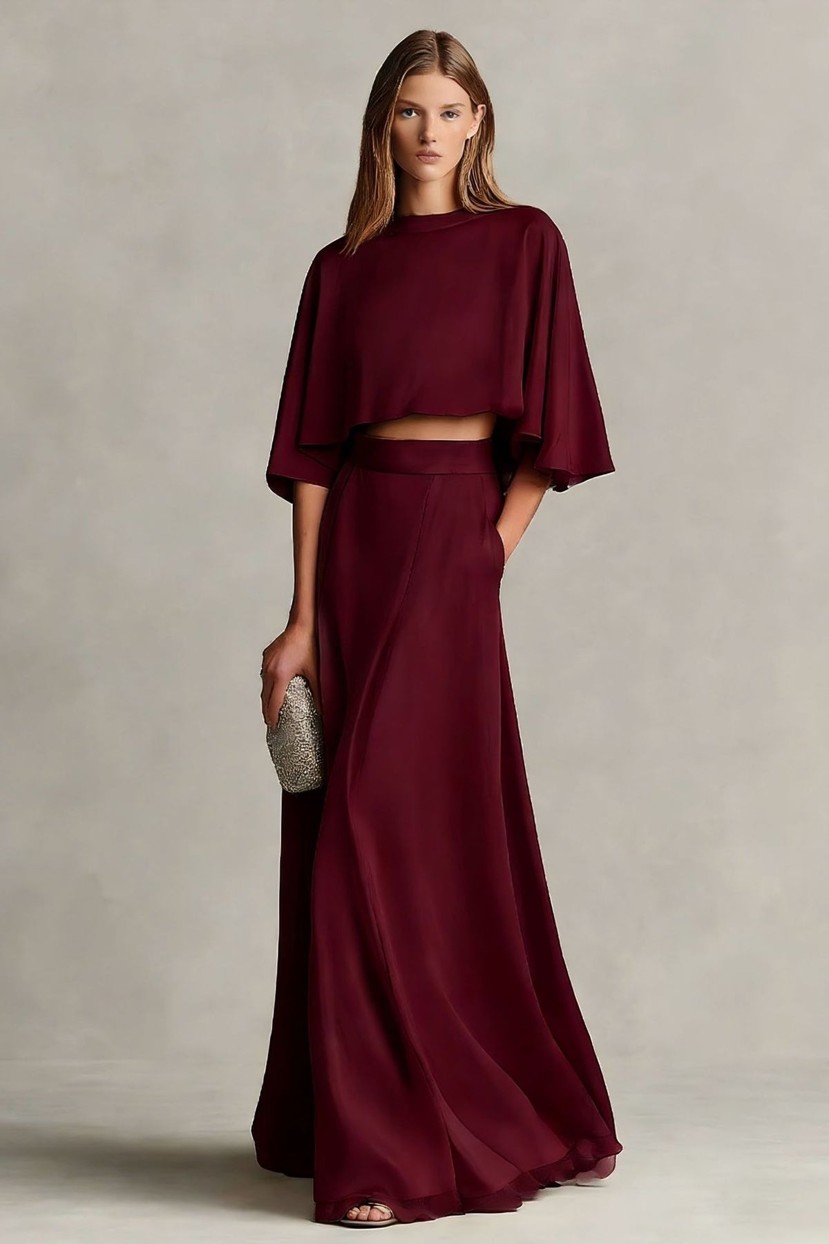 Elegantes Rock-Set mit Cape-Ärmeln