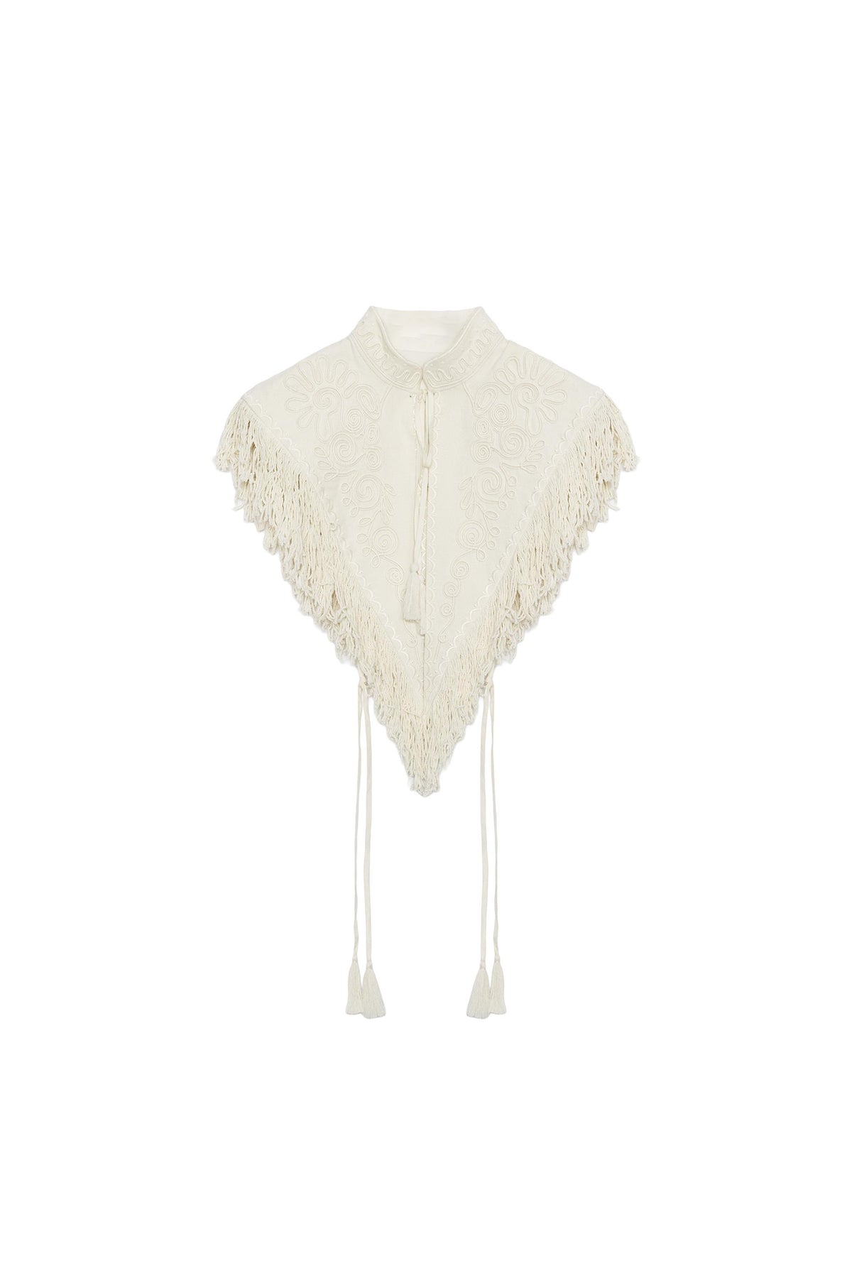 Gilet corto color crema ricamato con frange
