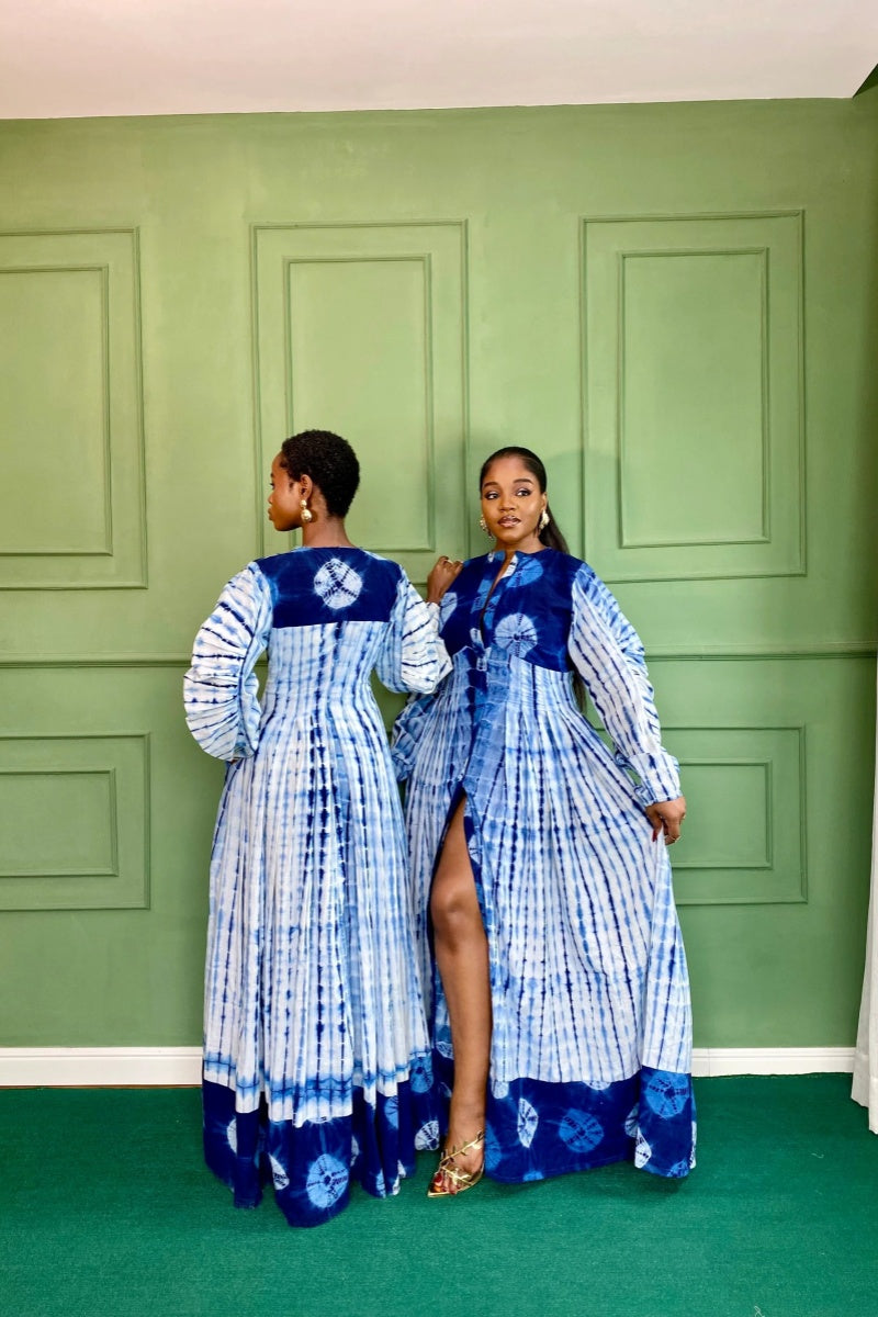 Blå tie-dye maxikjole