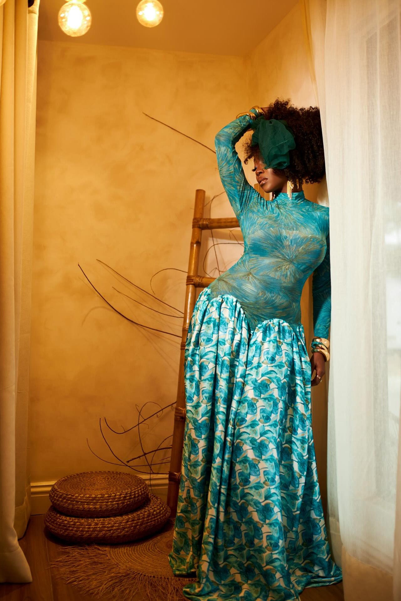 Sapphire Bloom Mesh Maxi Dress