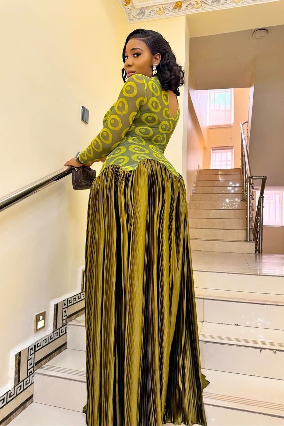 Meshpanel Retro Plissert Maxikjole