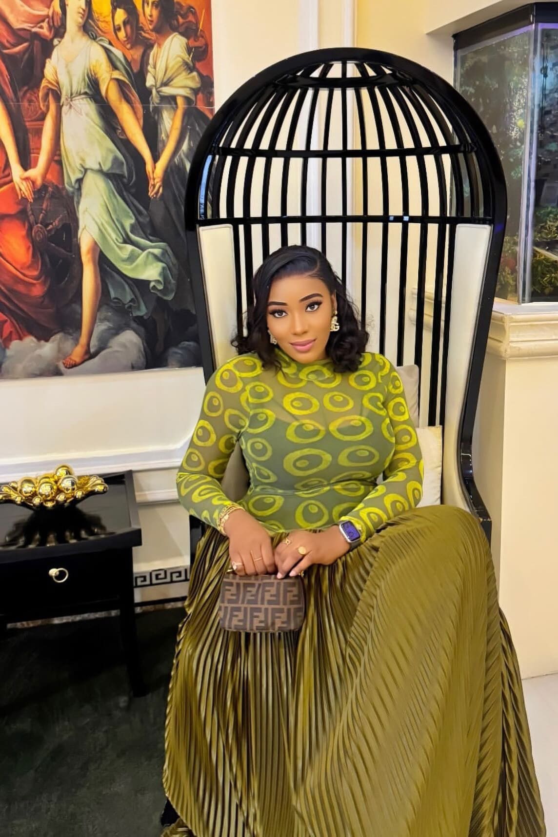 Meshpanel Retro Plissert Maxikjole