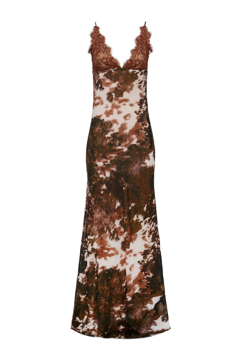 Cow Print Lace Maxi Dress