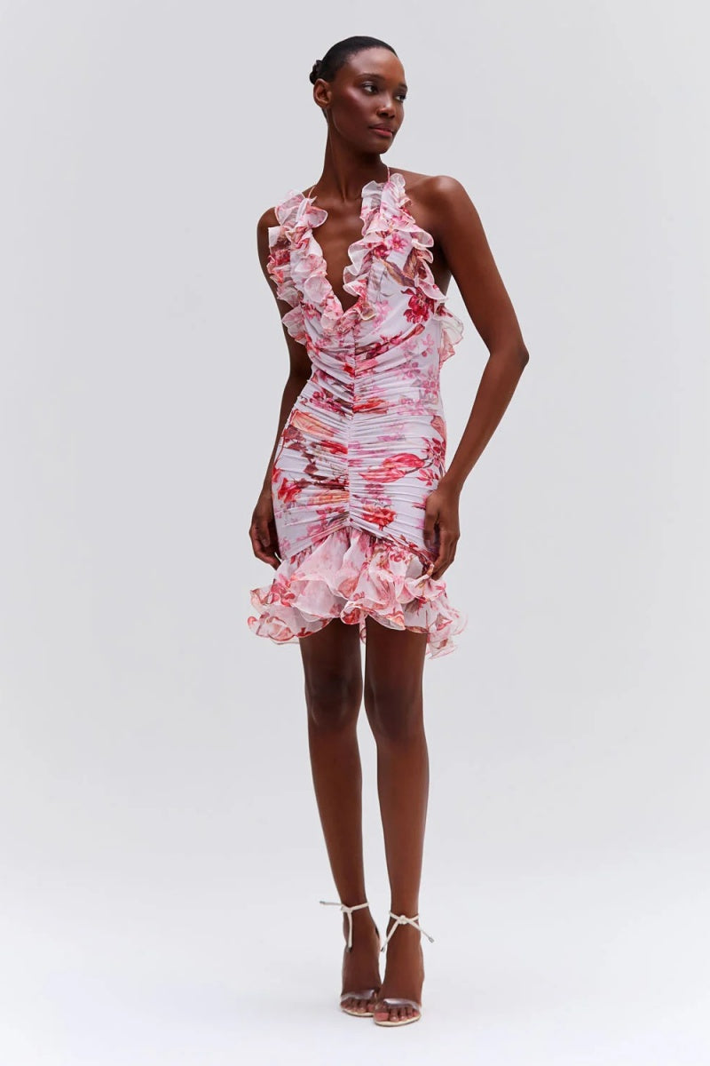 Floral Haze Stretch Tulle Sleeveless Mini Dress