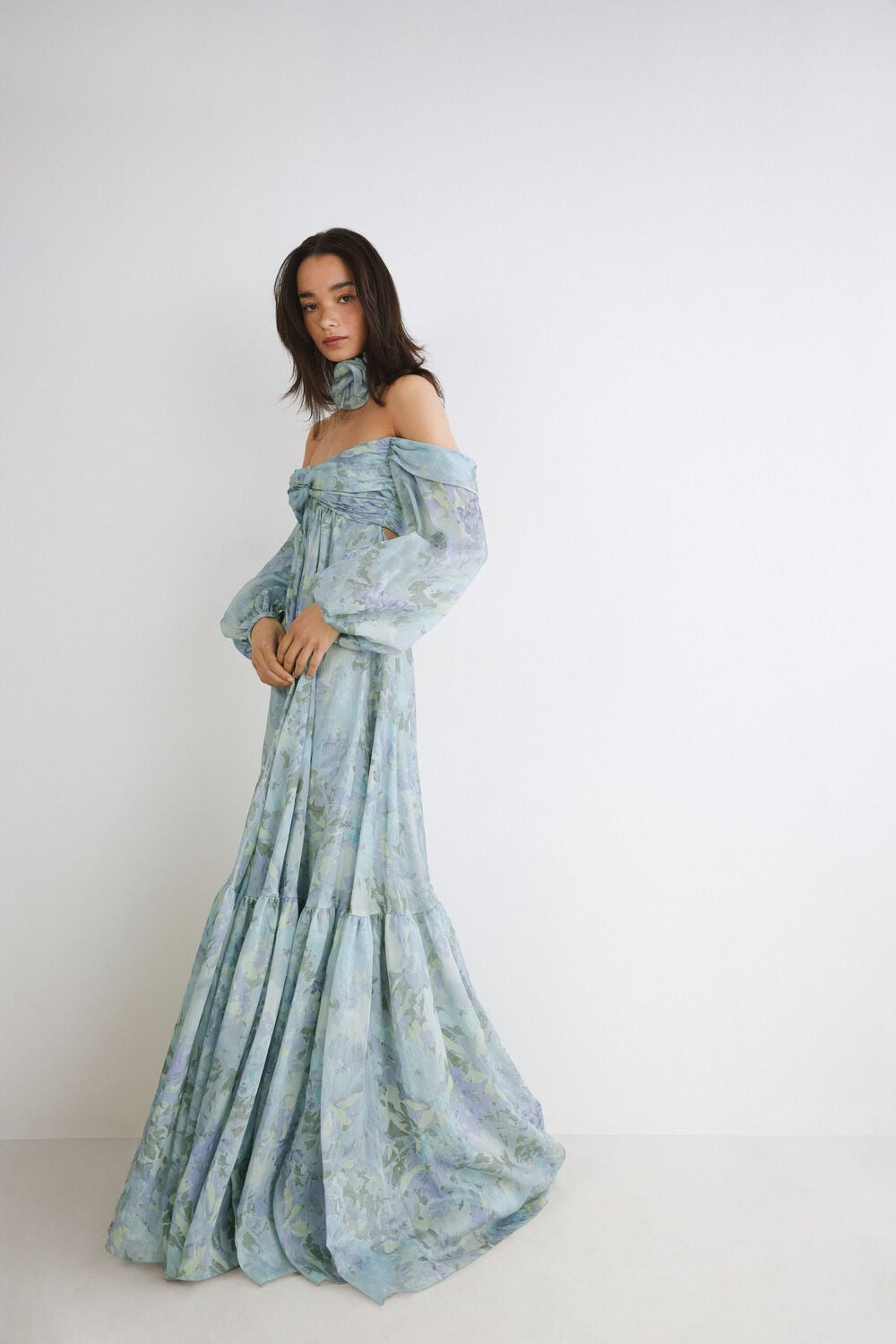 Abstract Print Off-Shoulder Gauze Maxi Dress