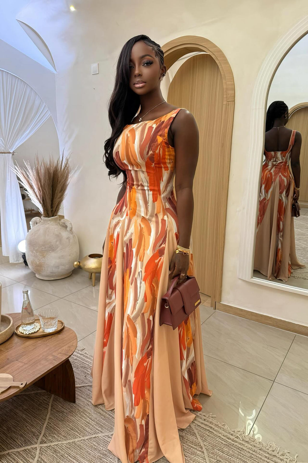 chinese dress ladies Artistic Print Maxi Dress