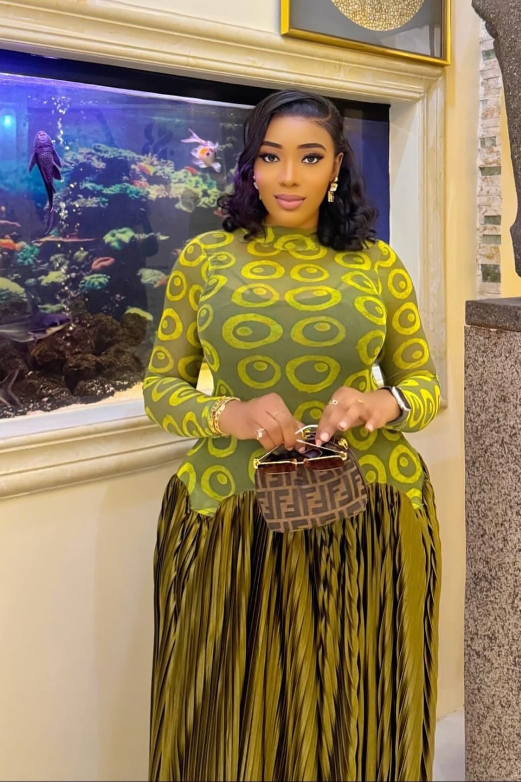 Meshpanel Retro Plissert Maxikjole