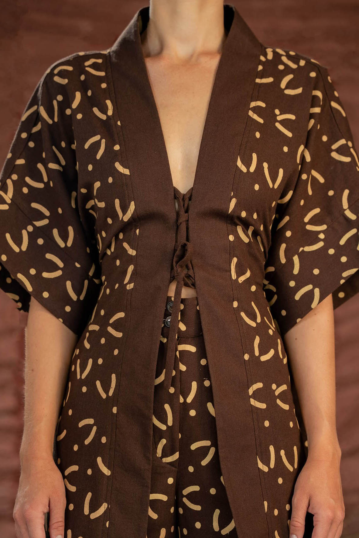 Chocolate Boho Kimono & Pants Set