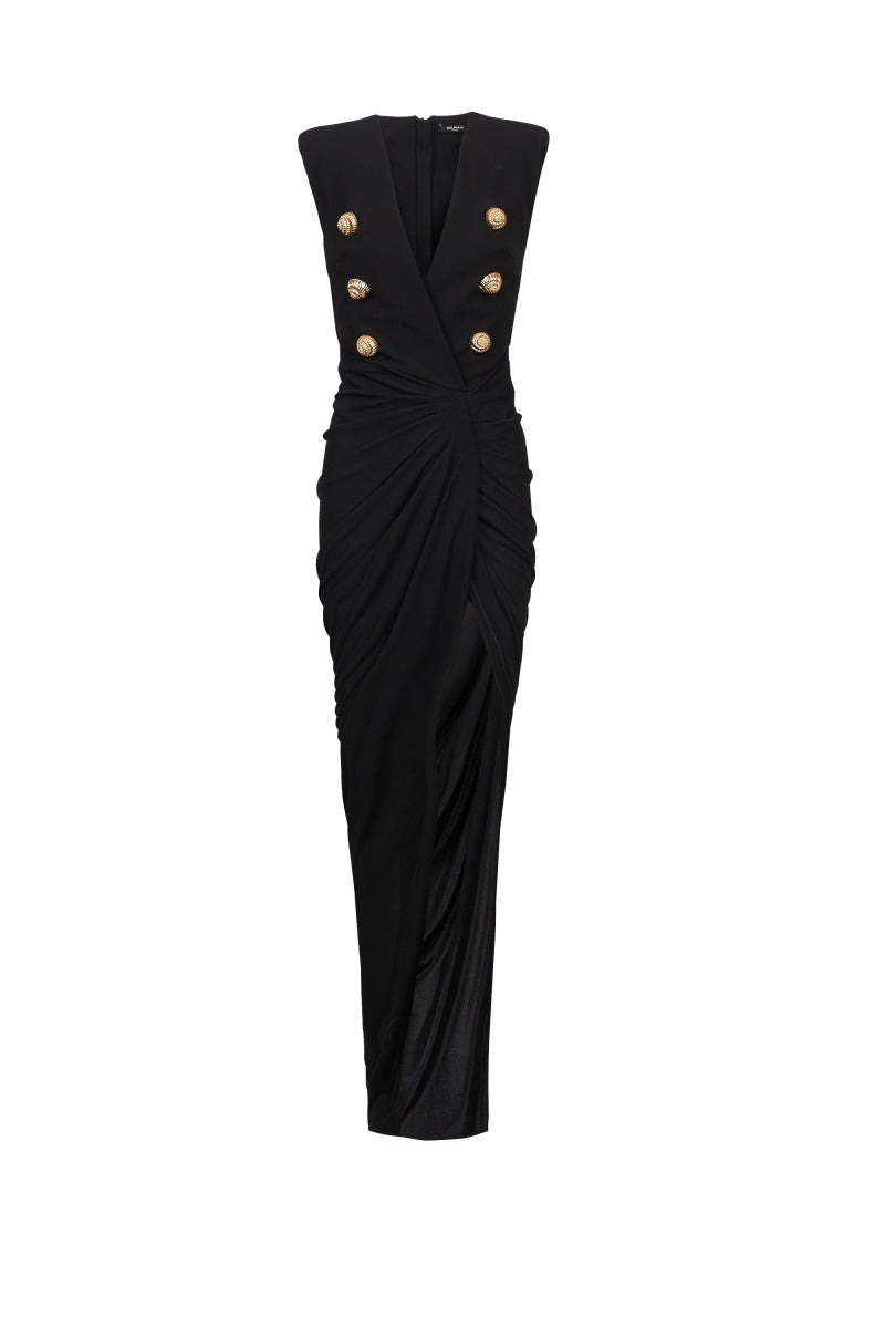Faux-Button Draped Maxi Dress