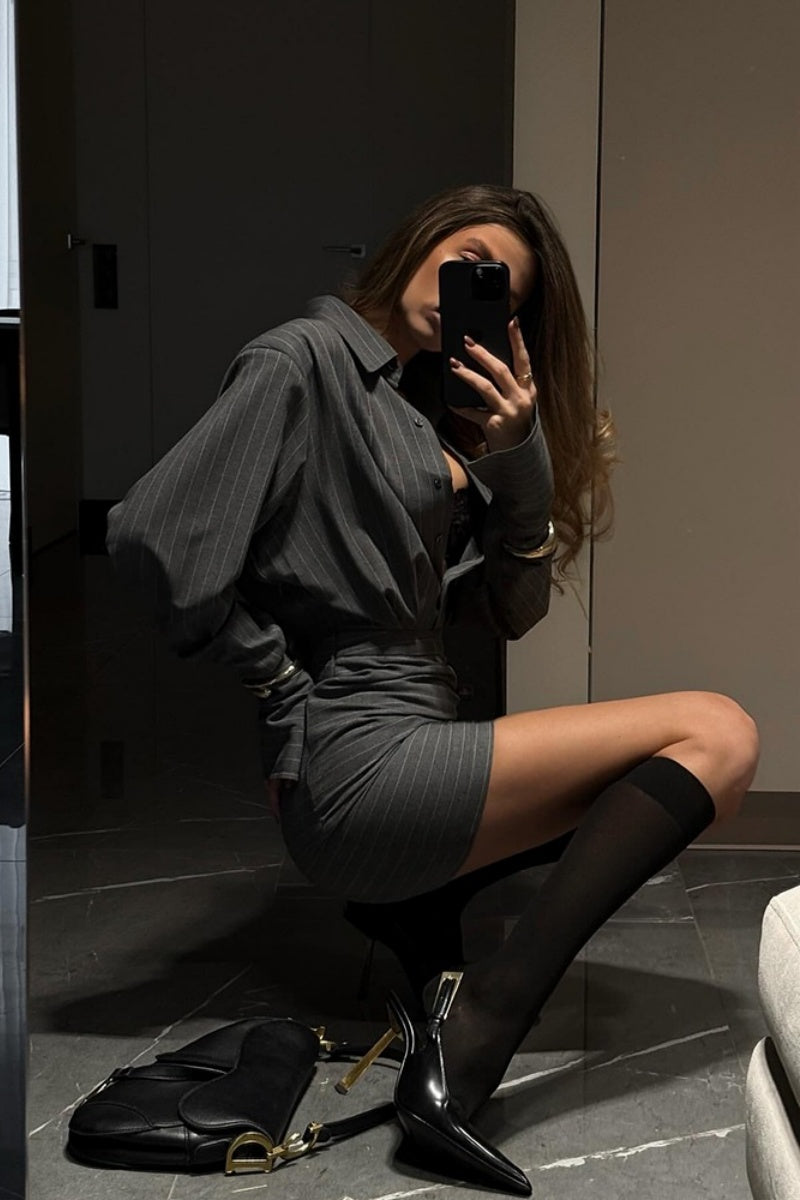 Professional Striped Shirt Mini Skirt Set