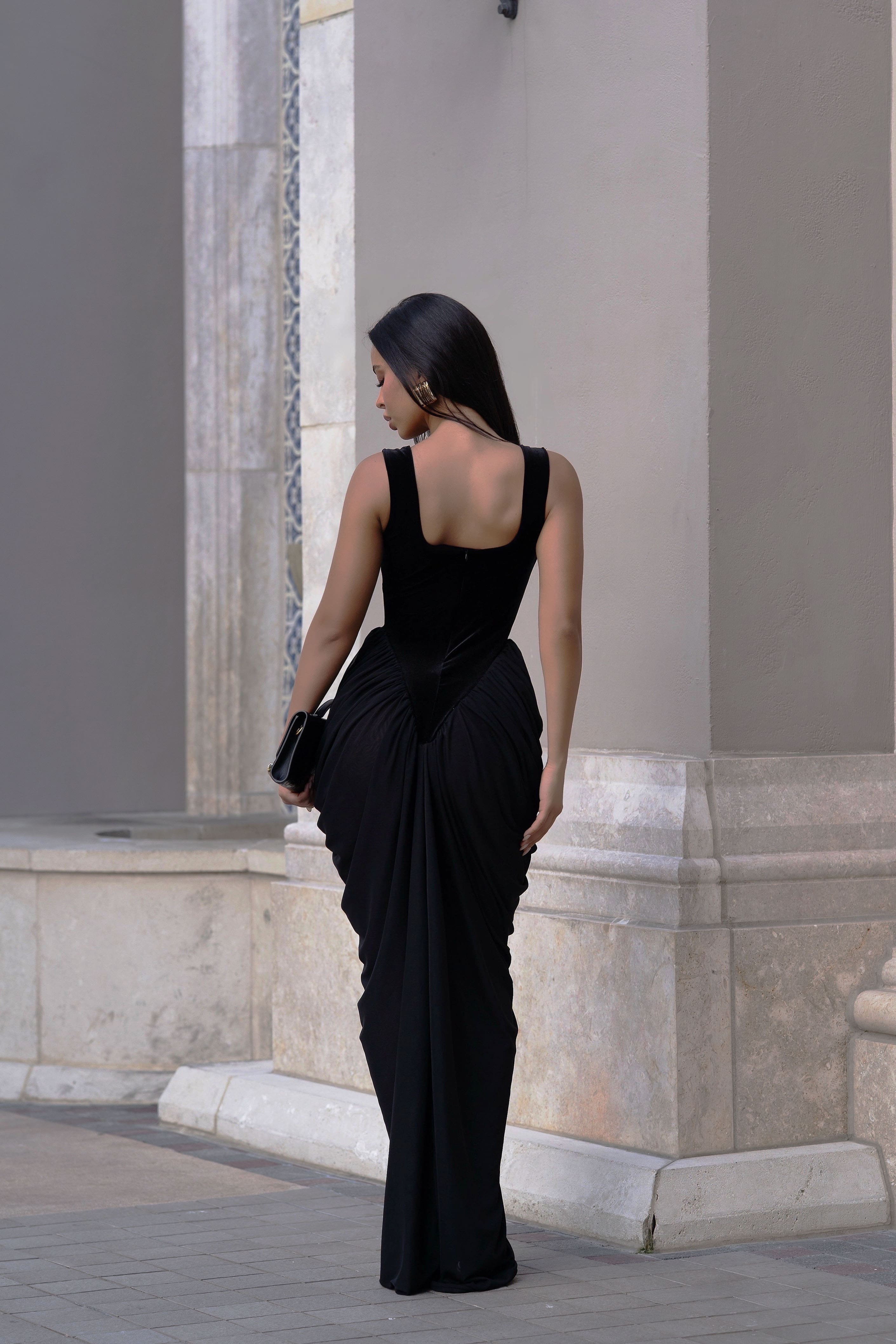 Rochie lungă din plasă catifelată Phantom Grace