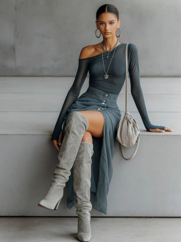 Belle Maxikleid mit Farbverlauf und Falten