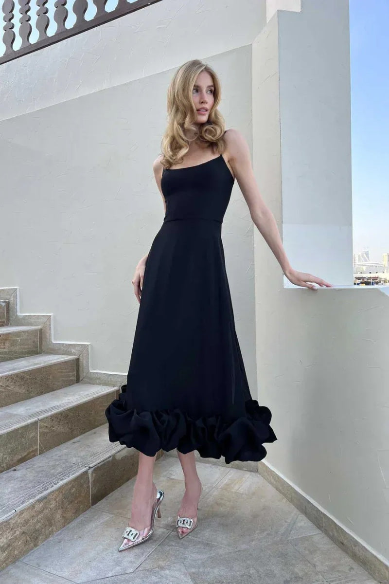 Elegant Floral Hem Slip Midi Dress