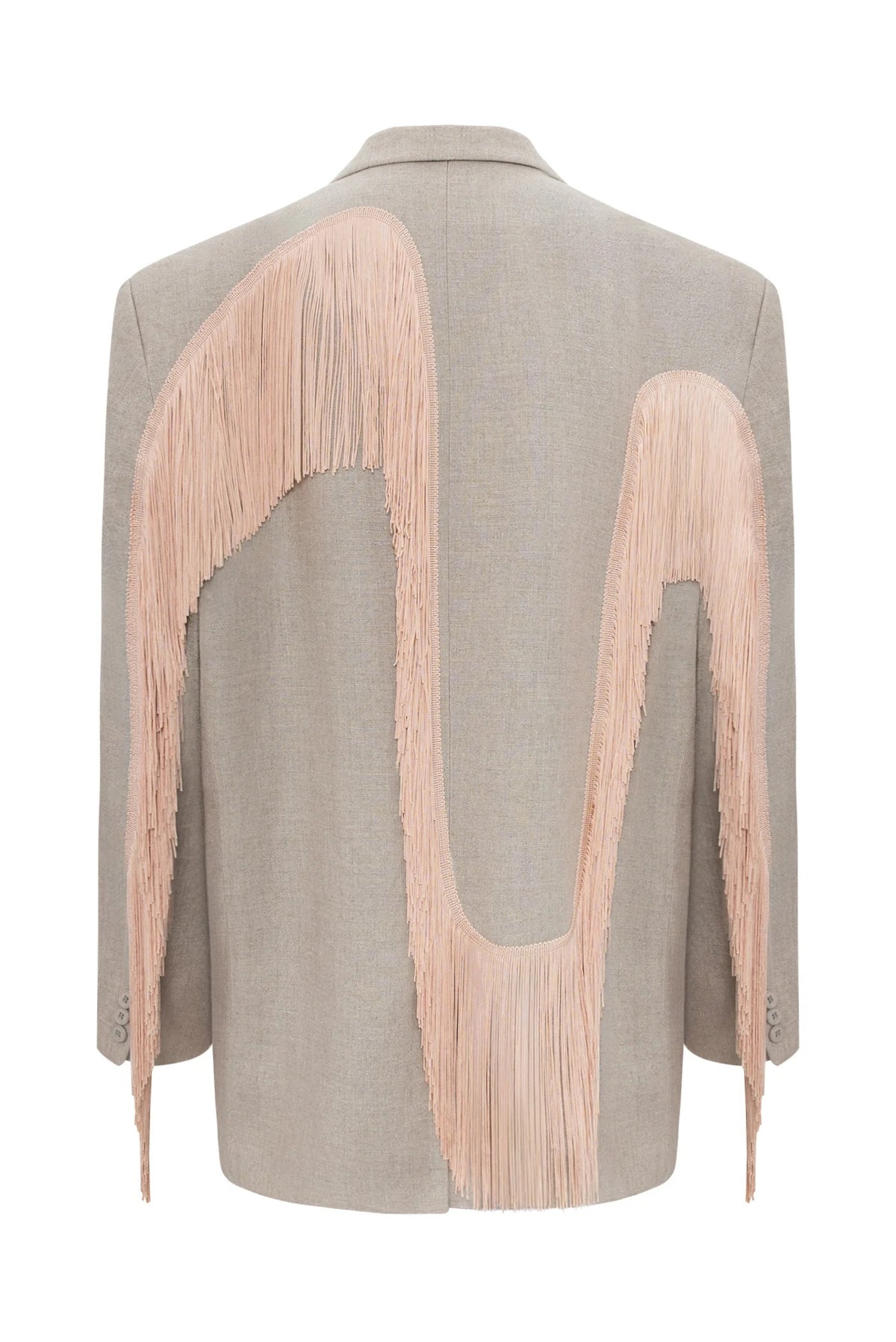 Oversized grå jakke med frynser og patchwork