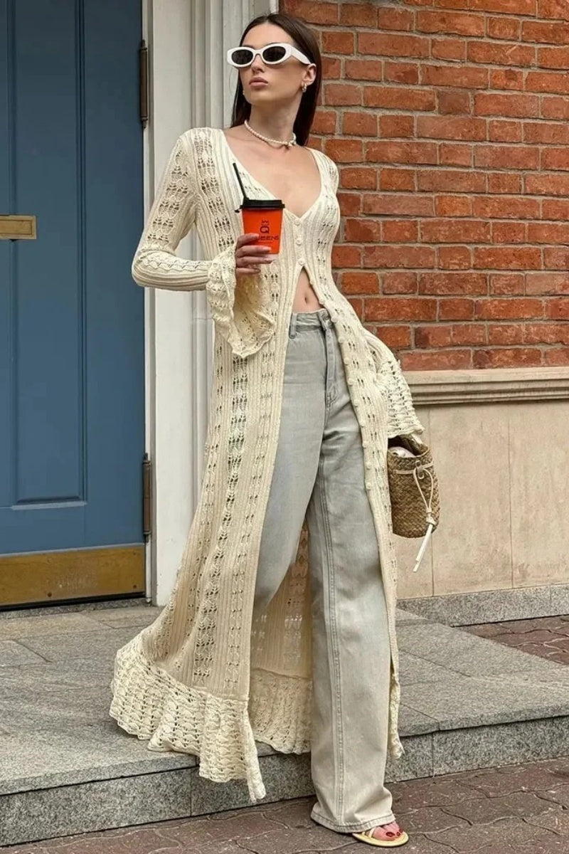 Boho Chic Long Cardigan With Buttons