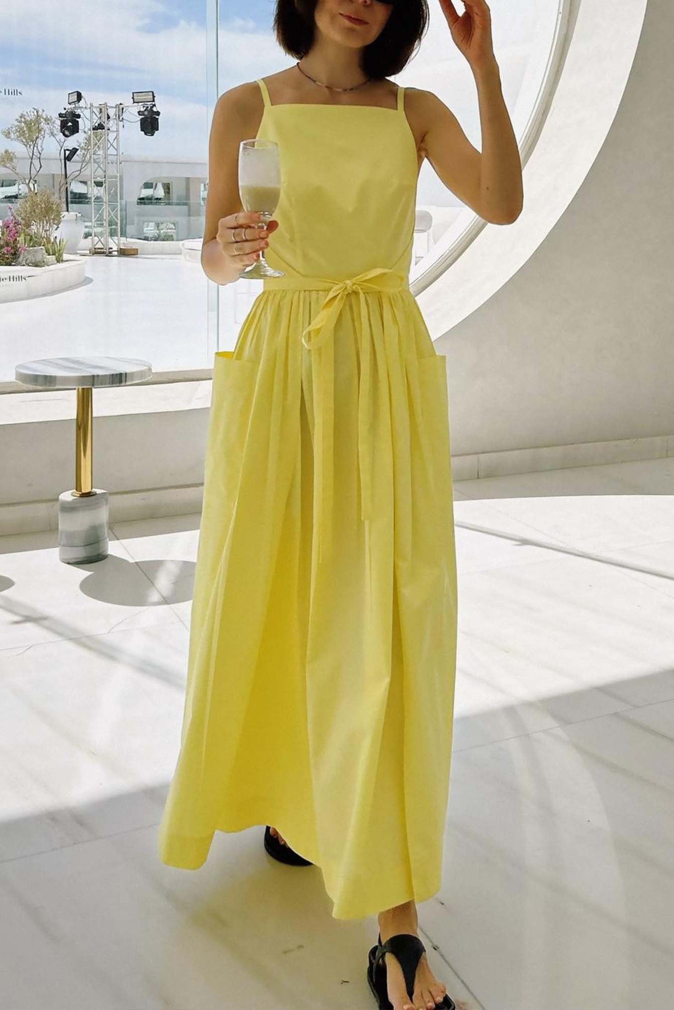 Square Neck Pocket Vacation Midi Dress