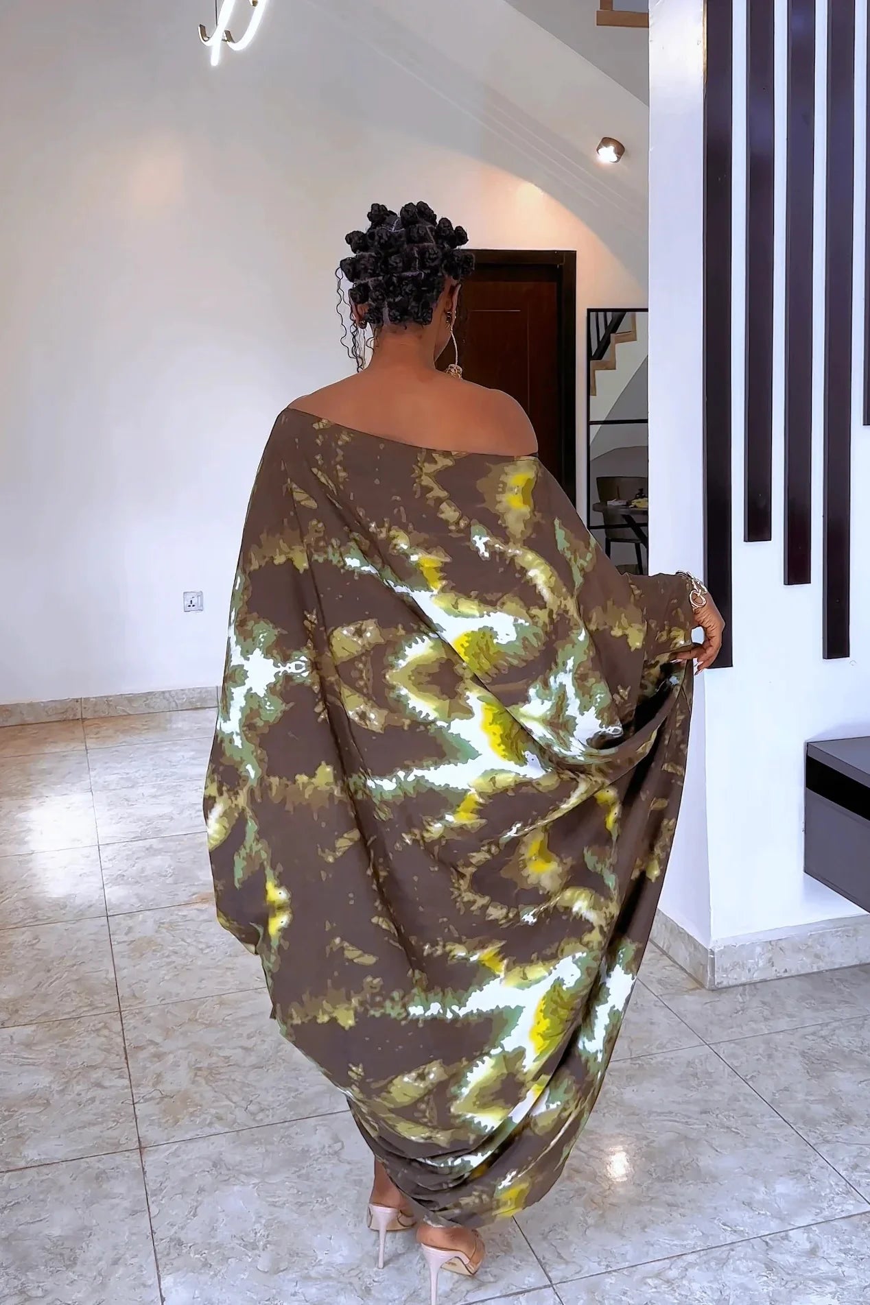 Radial Pattern Off-Shoulder Maxi Dress