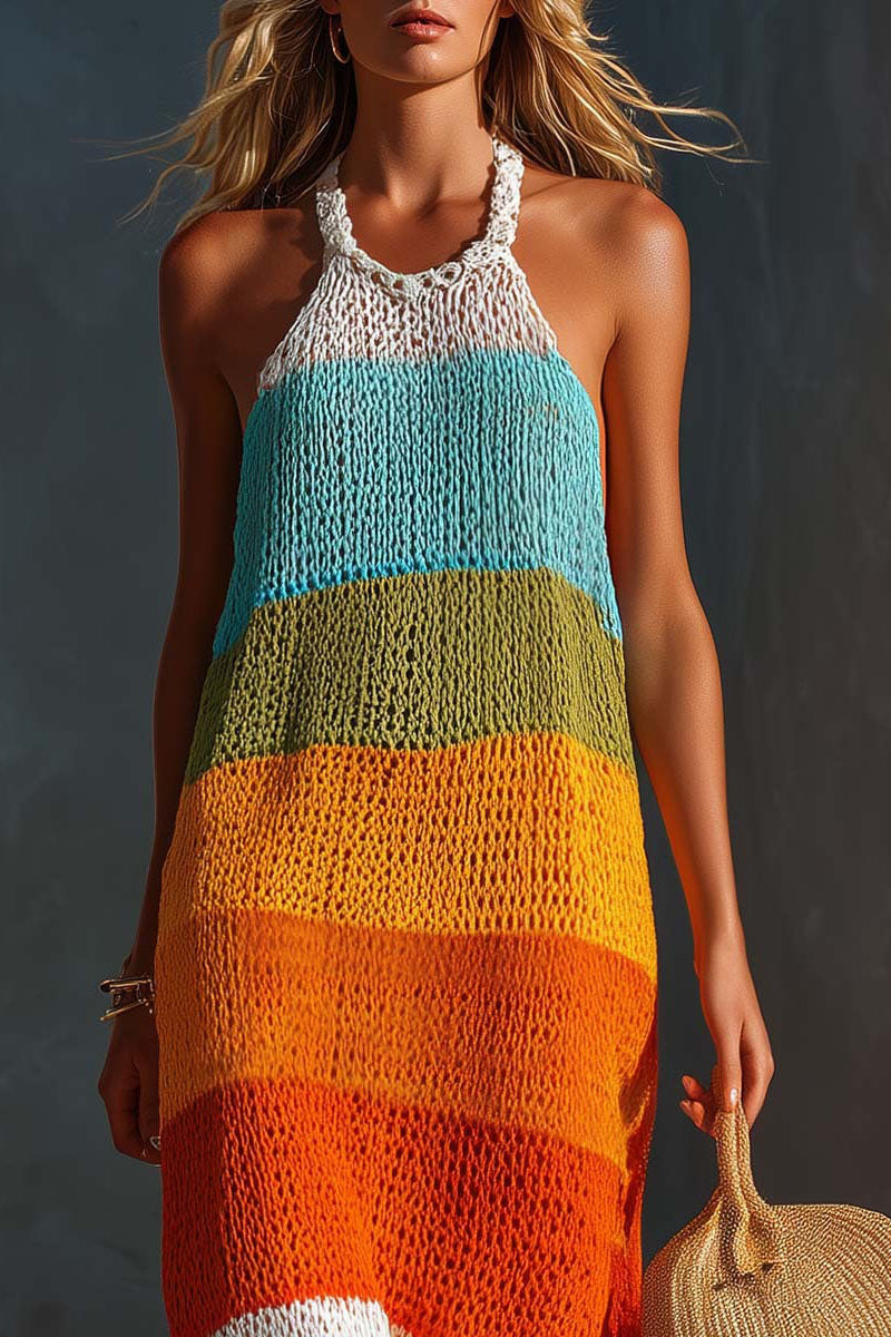 Colorful Halter Stripe Maxi Dress