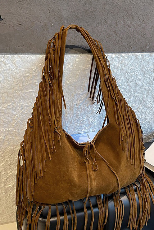 Fringe-Accented Hobo Bag