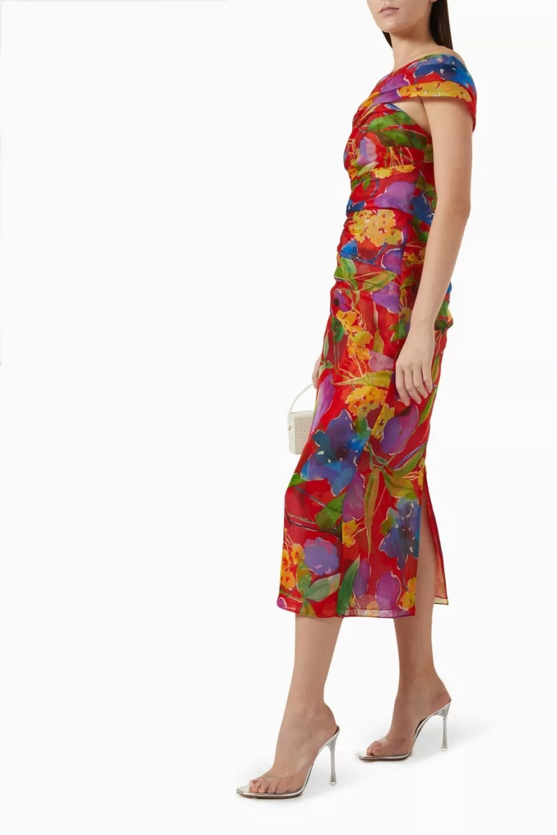 Painterly Red Midi Dress