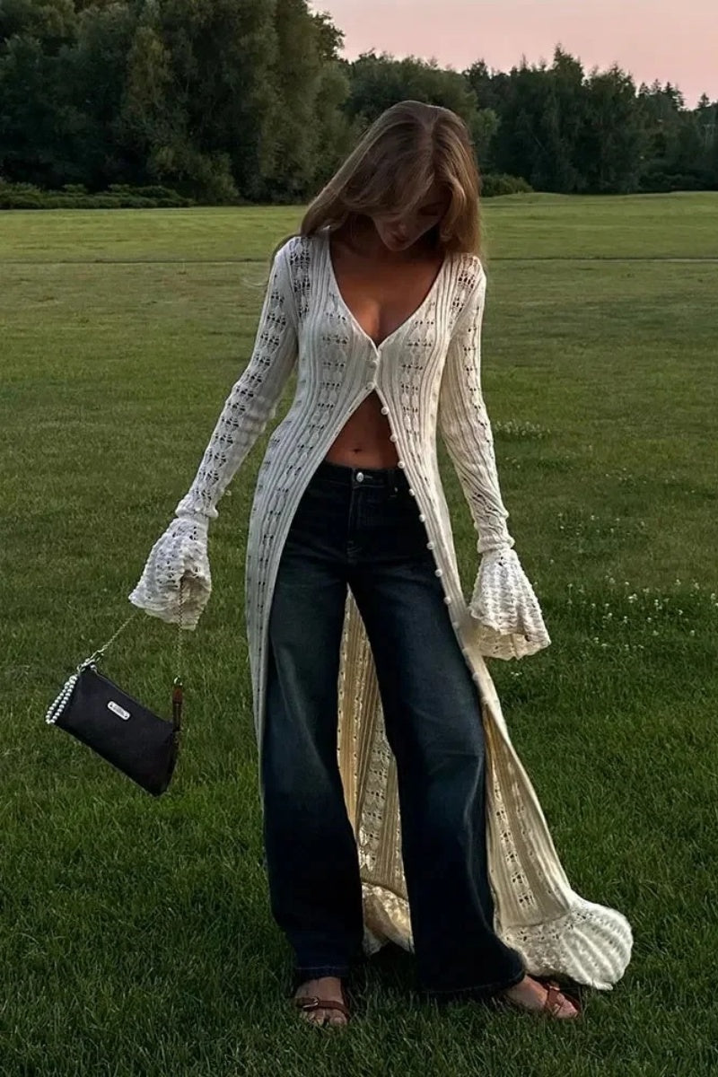 Boho Chic Long Cardigan With Buttons