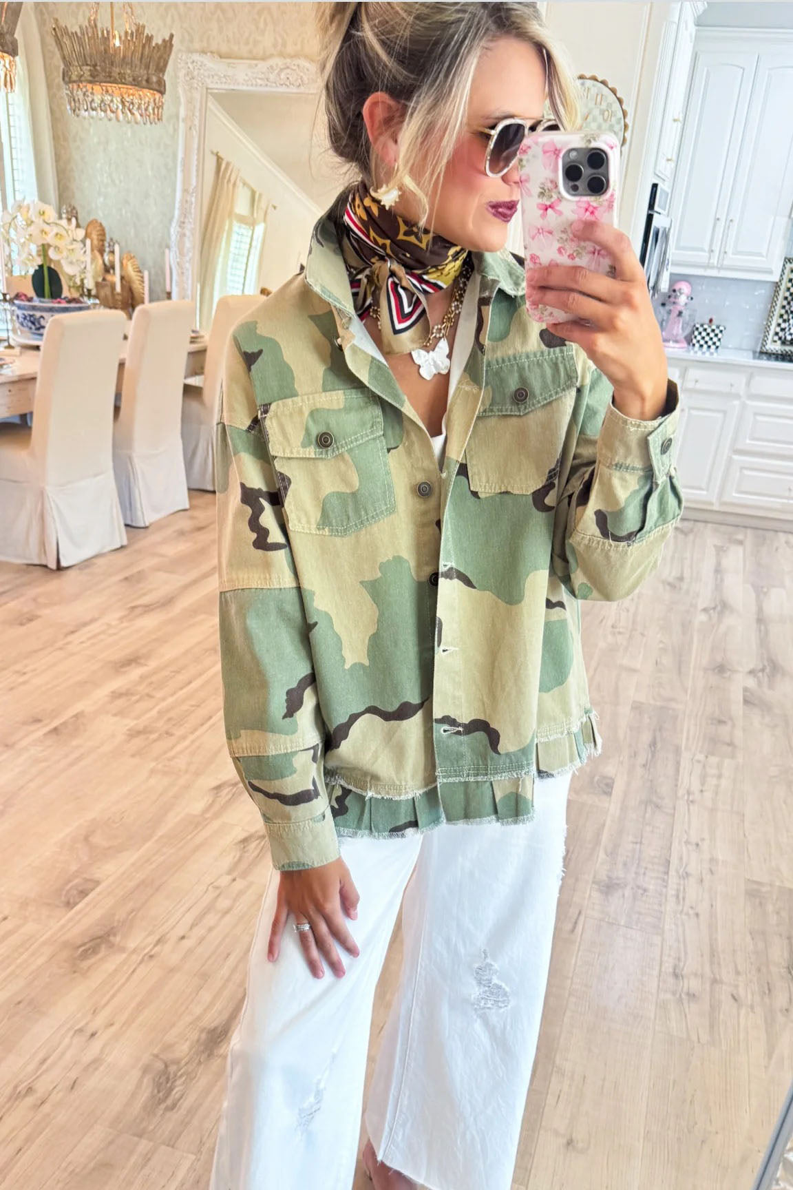 Statement Distressed Peace Camouflage Jacket