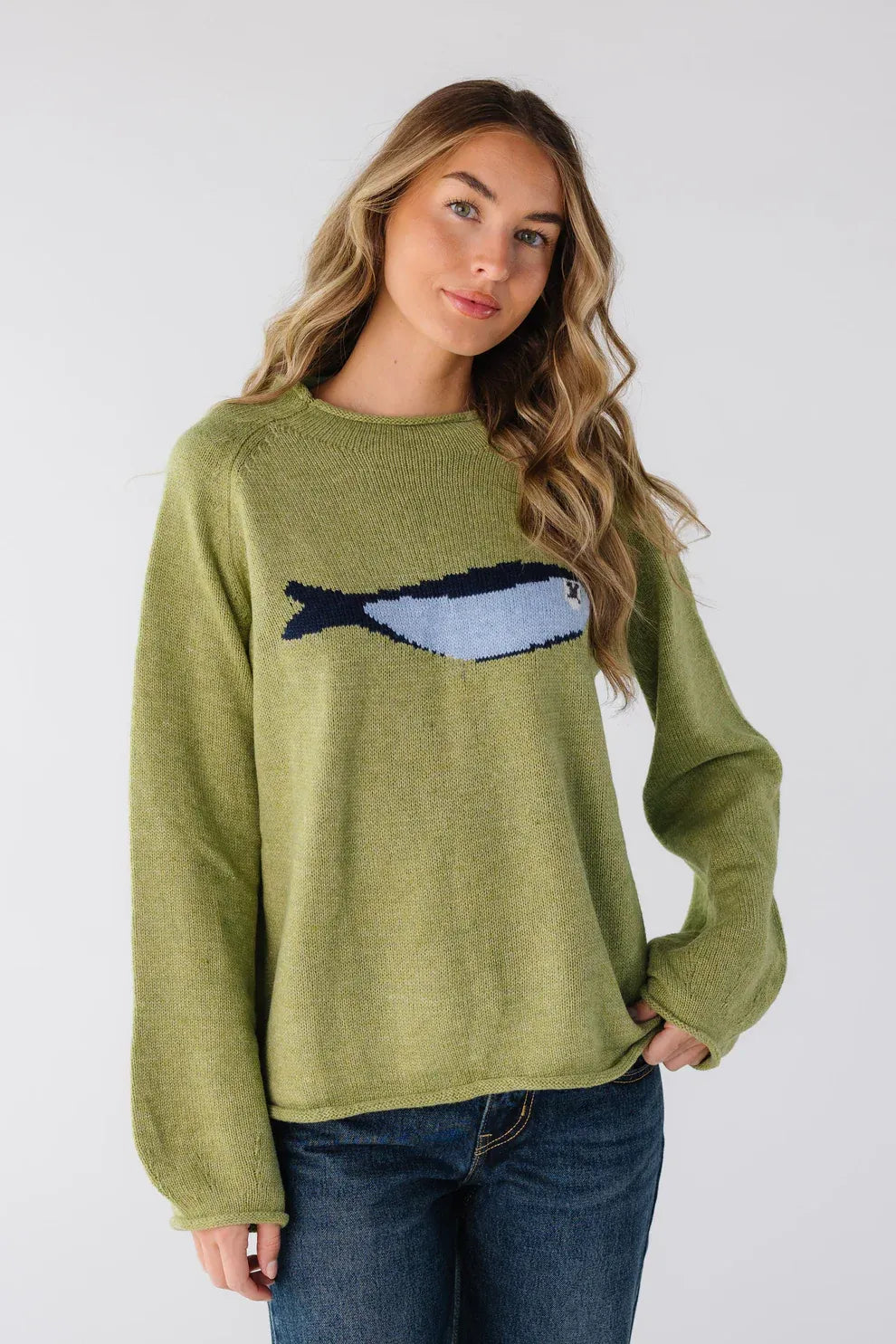 Oversized pletený svetr na podzim s retro vzorem mořských zvířat