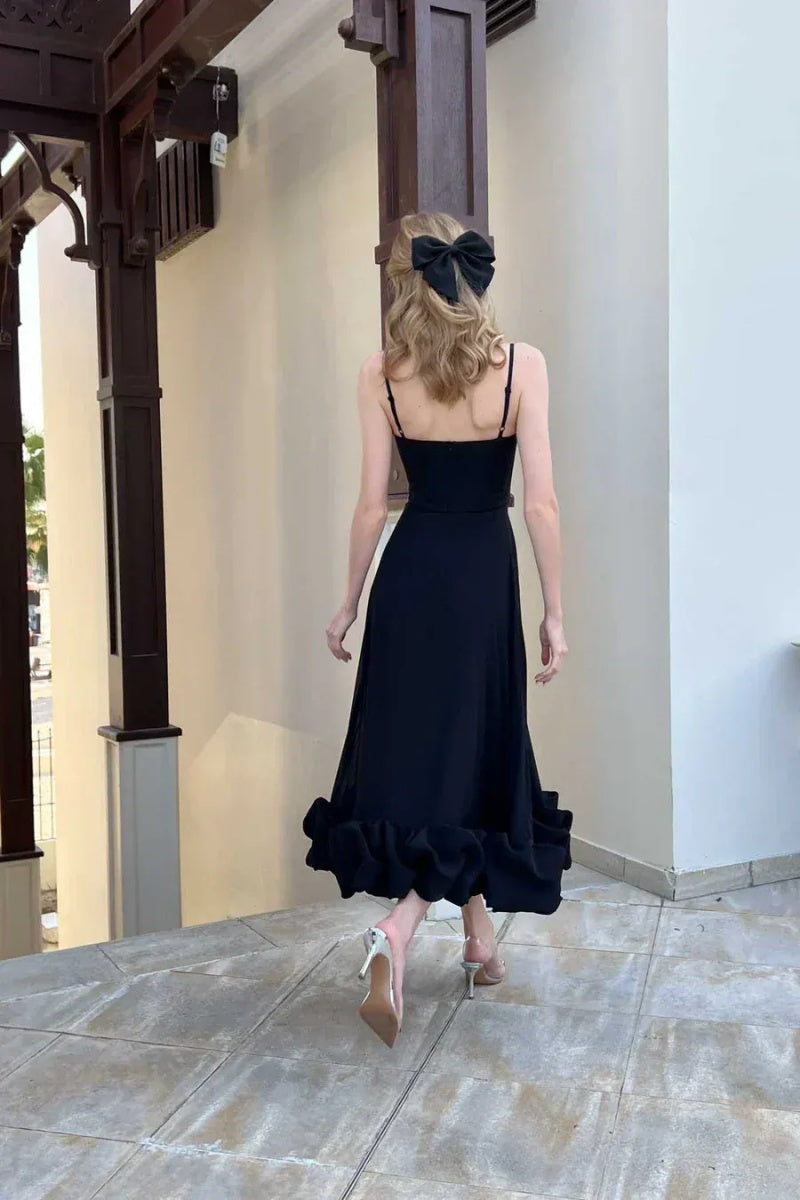 Elegant Floral Hem Slip Midi Dress