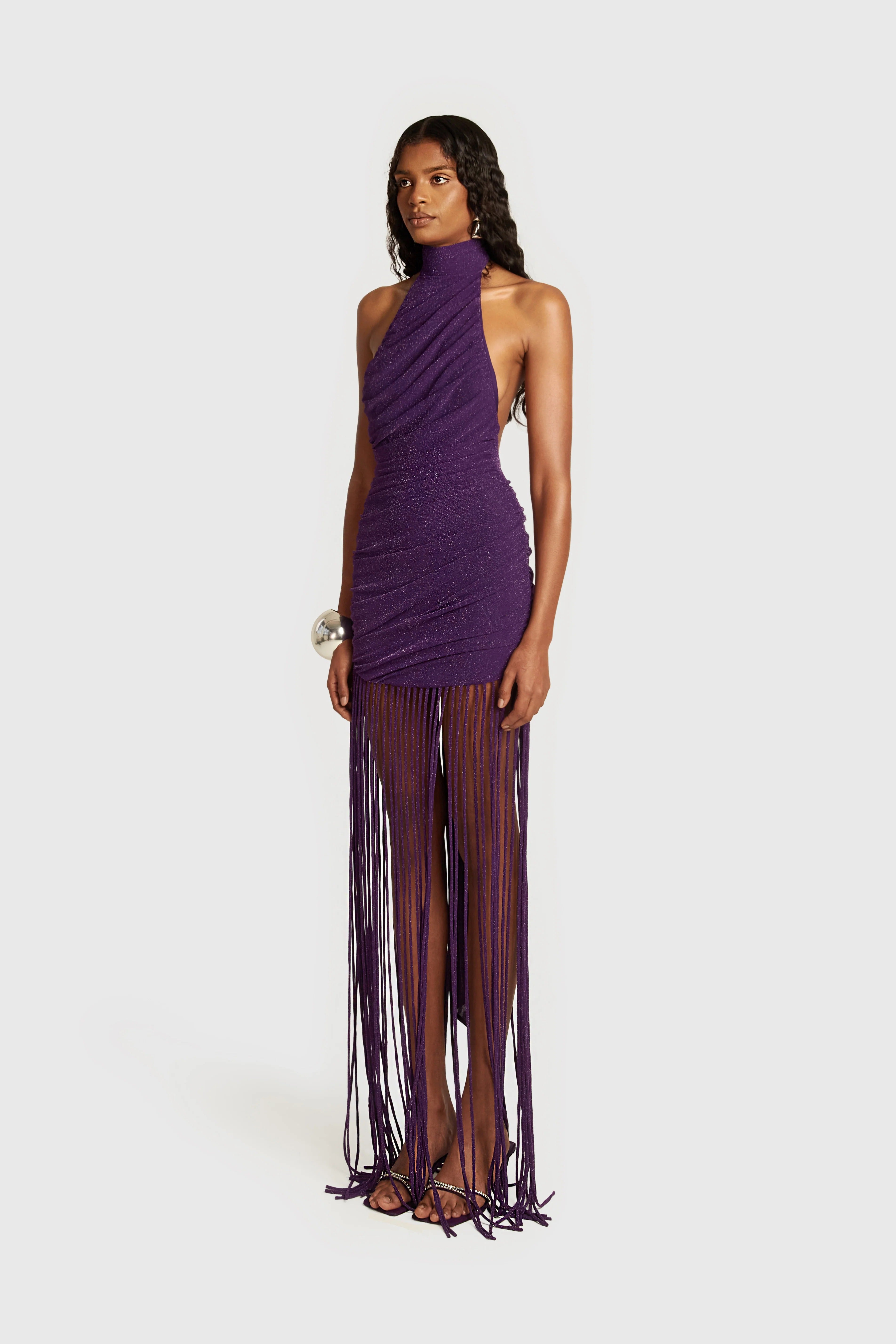 Azure Fringe Halo Maxi Dress-Purple