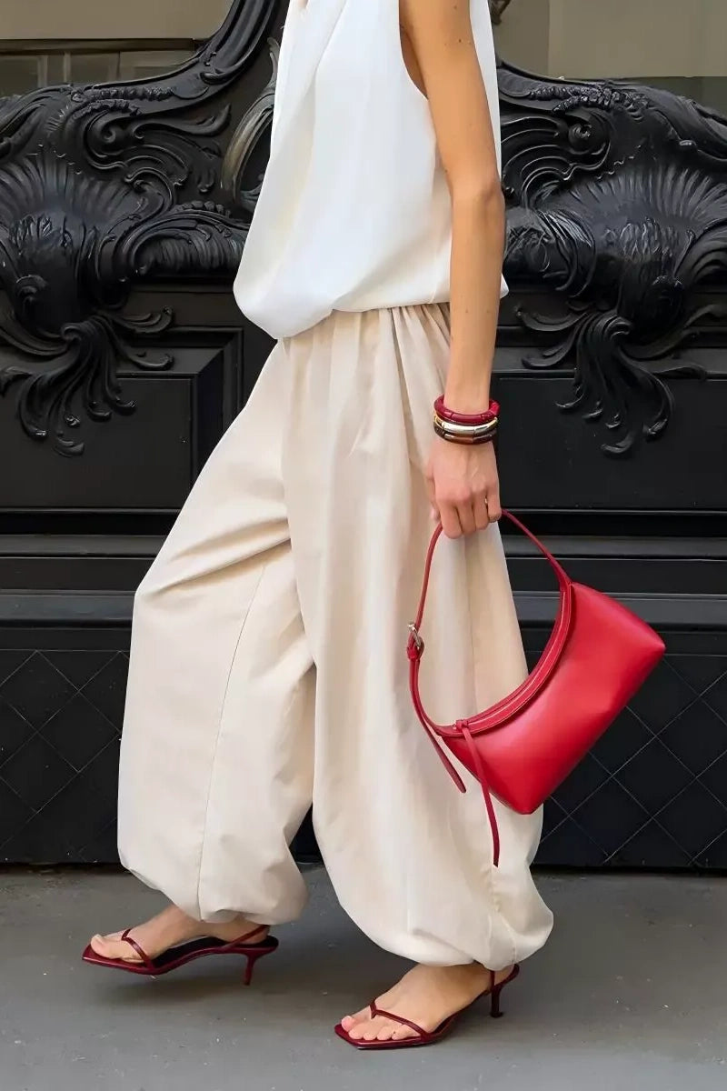 Pantalon large à volants diagonaux