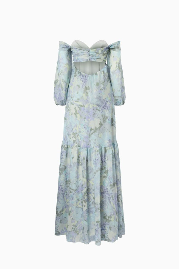 Abstract Print Off-Shoulder Gauze Maxi Dress