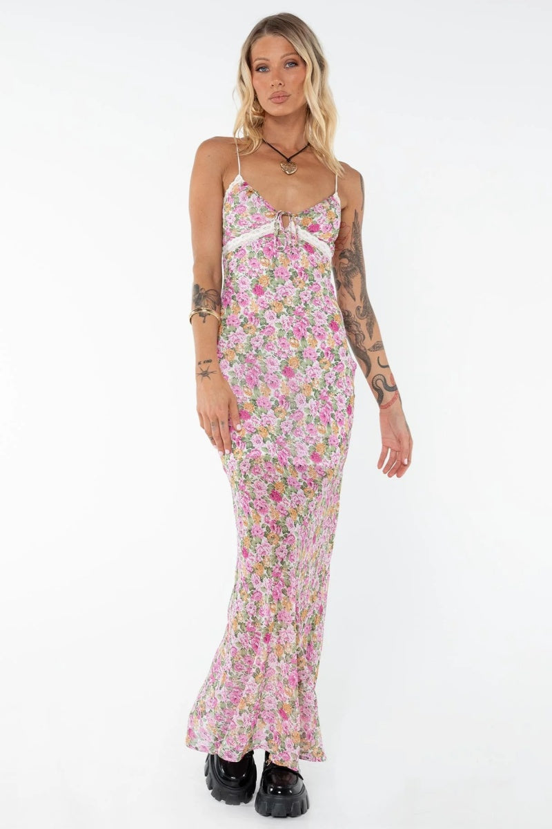 Pink Floral Slip Maxi Dress