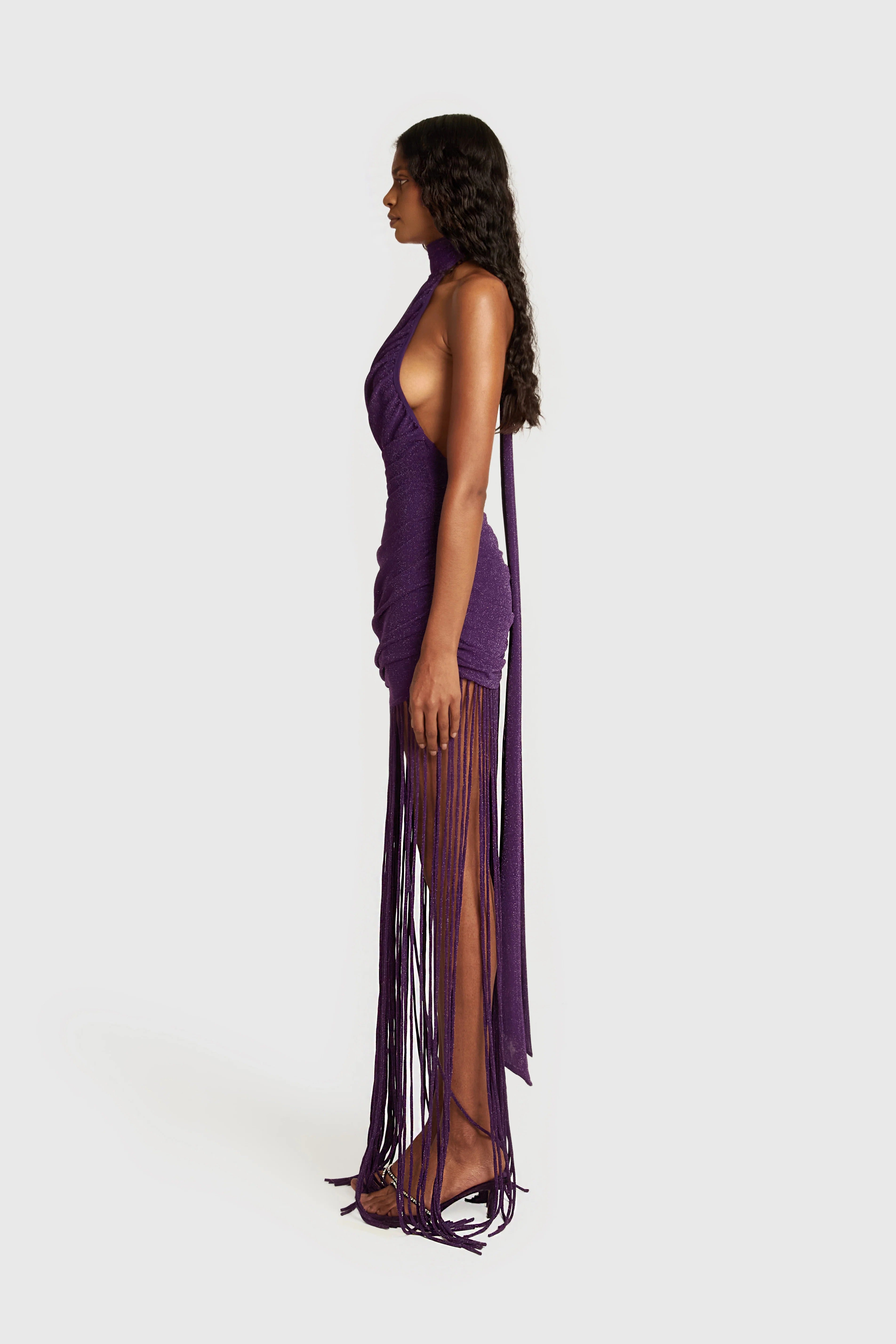 Azure Fringe Halo Maxi Dress-Purple