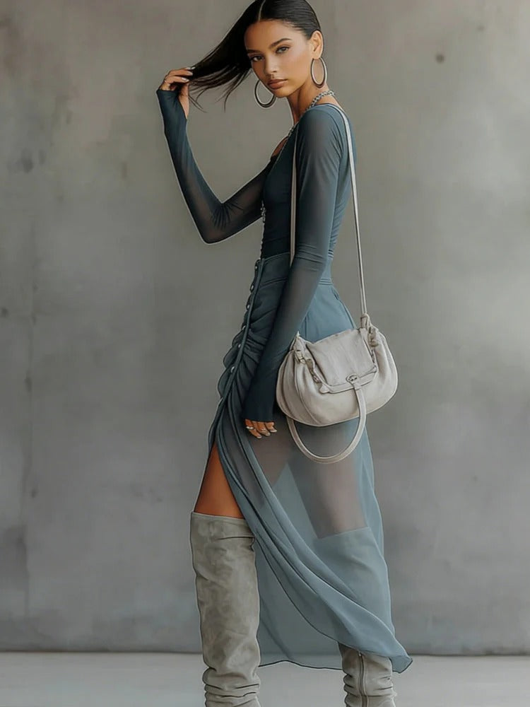 Belle Maxikleid mit Farbverlauf und Falten