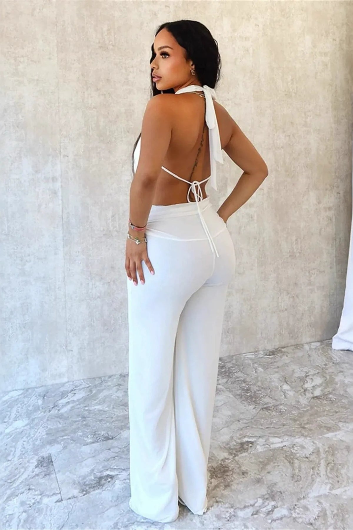 Deniz Kabuğu Halter Geniş Paça Pantolon Takımı