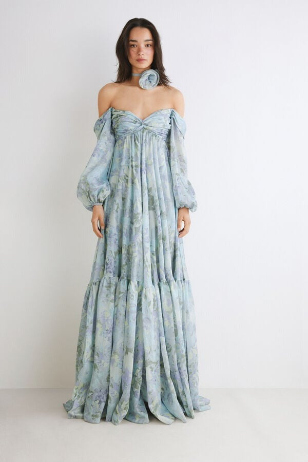 Abstract Print Off-Shoulder Gauze Maxi Dress