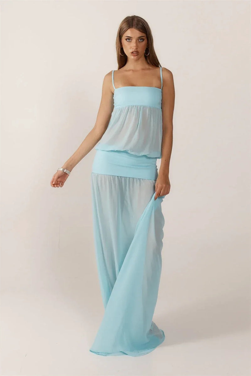 Blue Sheer Maxi Dress